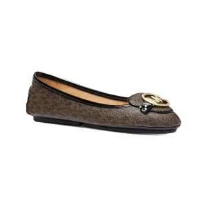 Michael Kors Lillie Flats Women Brown Faux Leather Mini MK Logo Moccasins FZP220 (Brown,8.5)