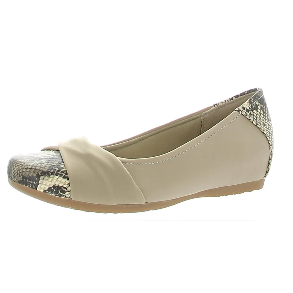 Mitsy Womens Faux Leather Twist Front Ballet Flats