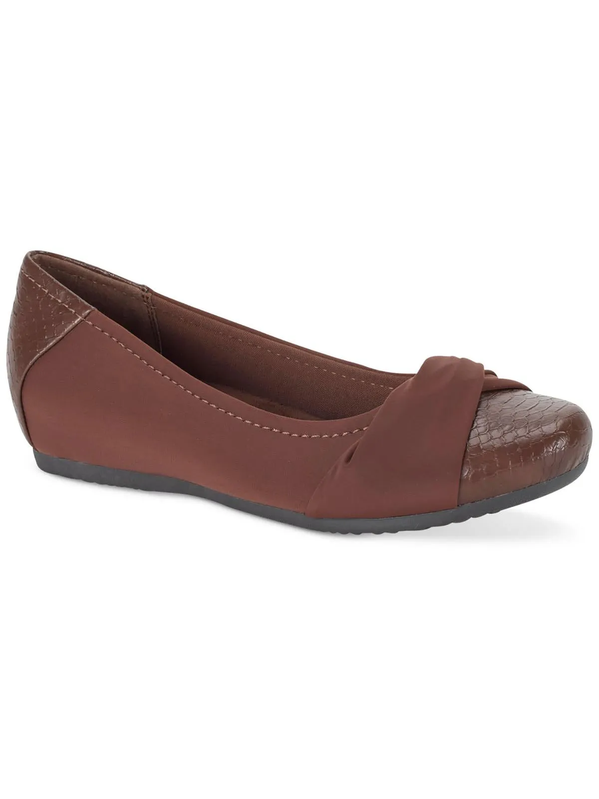 Mitsy Womens Faux Leather Twist Front Ballet Flats