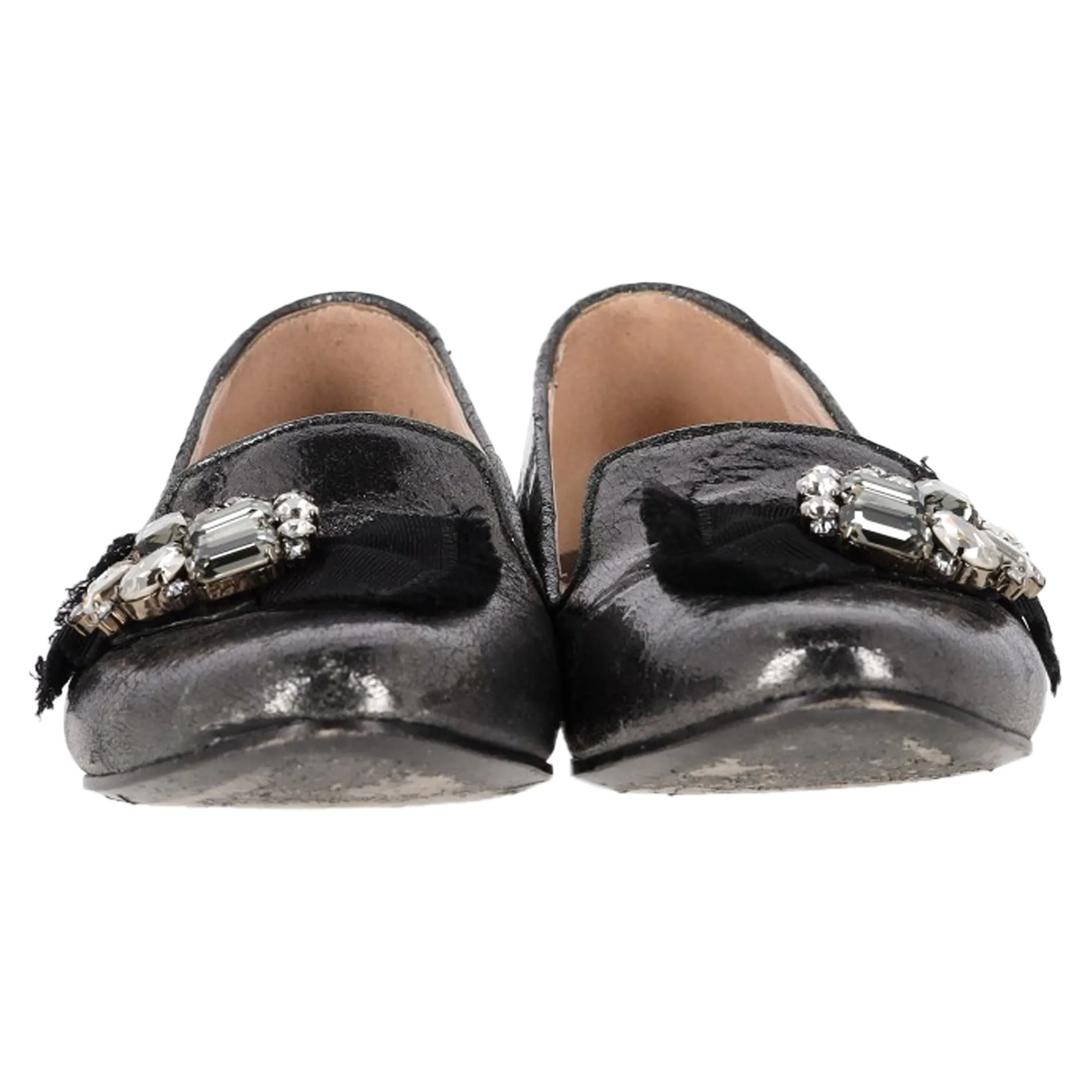 Miu Miu by Prada Jeweled Ballet Flats in Metallic Grey Leather
