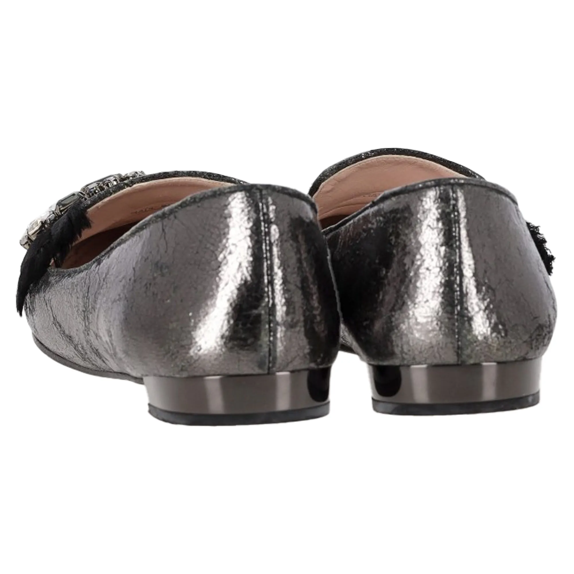 Miu Miu by Prada Jeweled Ballet Flats in Metallic Grey Leather