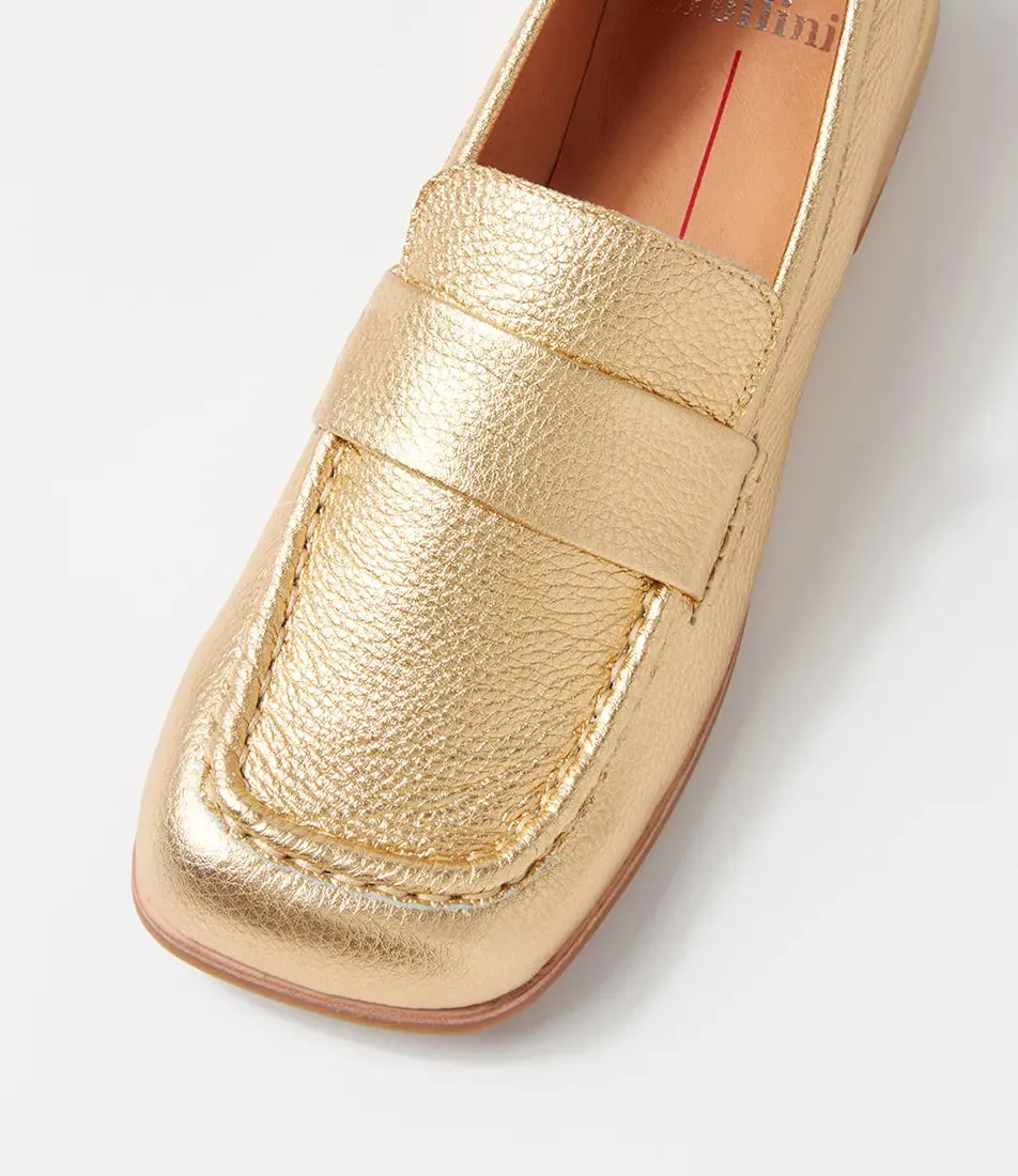 Mollini Clarify Gold Tumble Leather Loafers