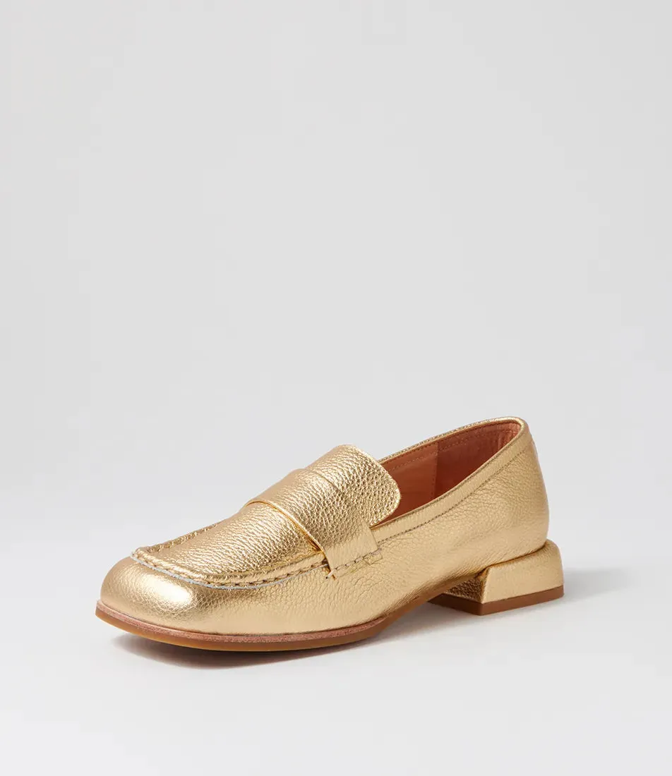 Mollini Clarify Gold Tumble Leather Loafers
