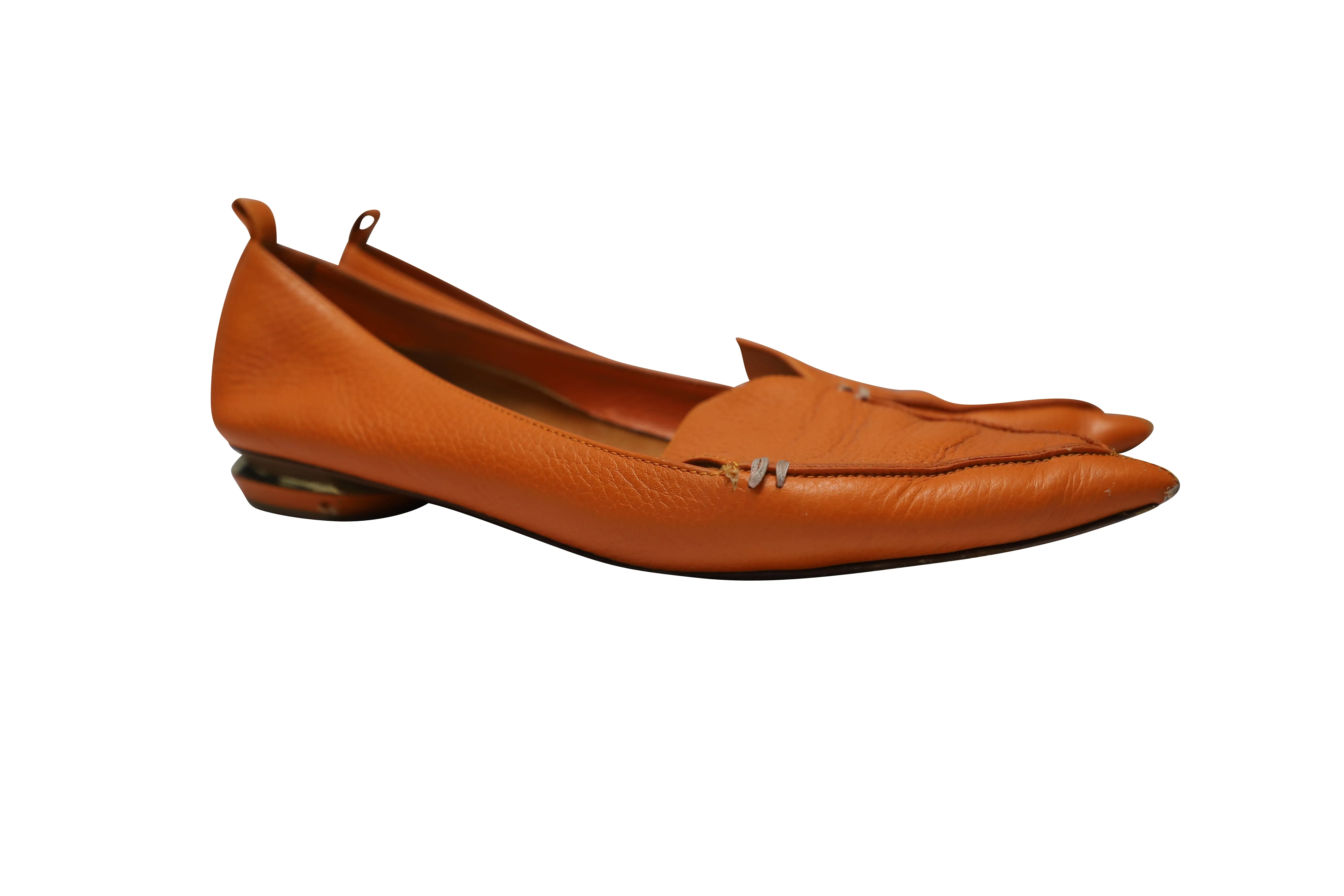Nicholas Kirkwood Beya Pointed Flats in Orange Leather