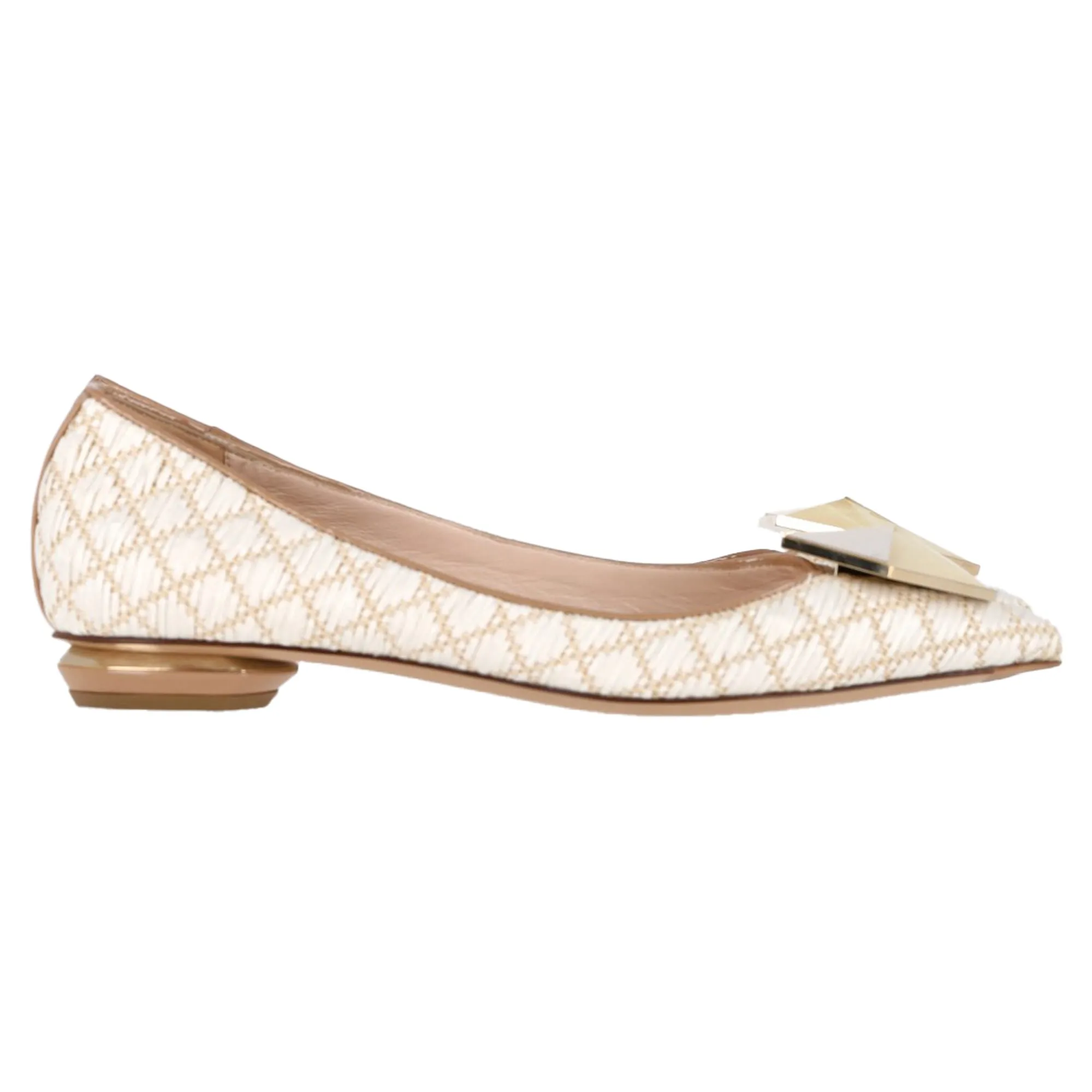 Nicholas Kirkwood Hexagon Detail Flats in Cream Raffia
