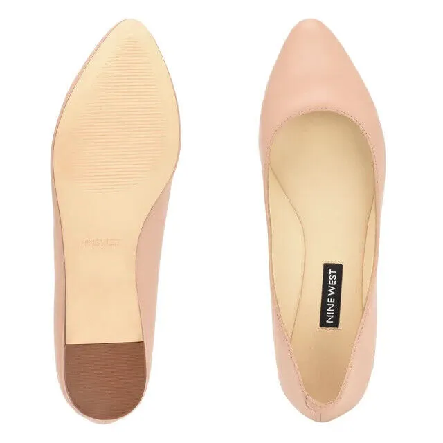 Nine West Speakup Ballet Flat Women's 12 Beige Leather Almond Toe Slip-On FZP320