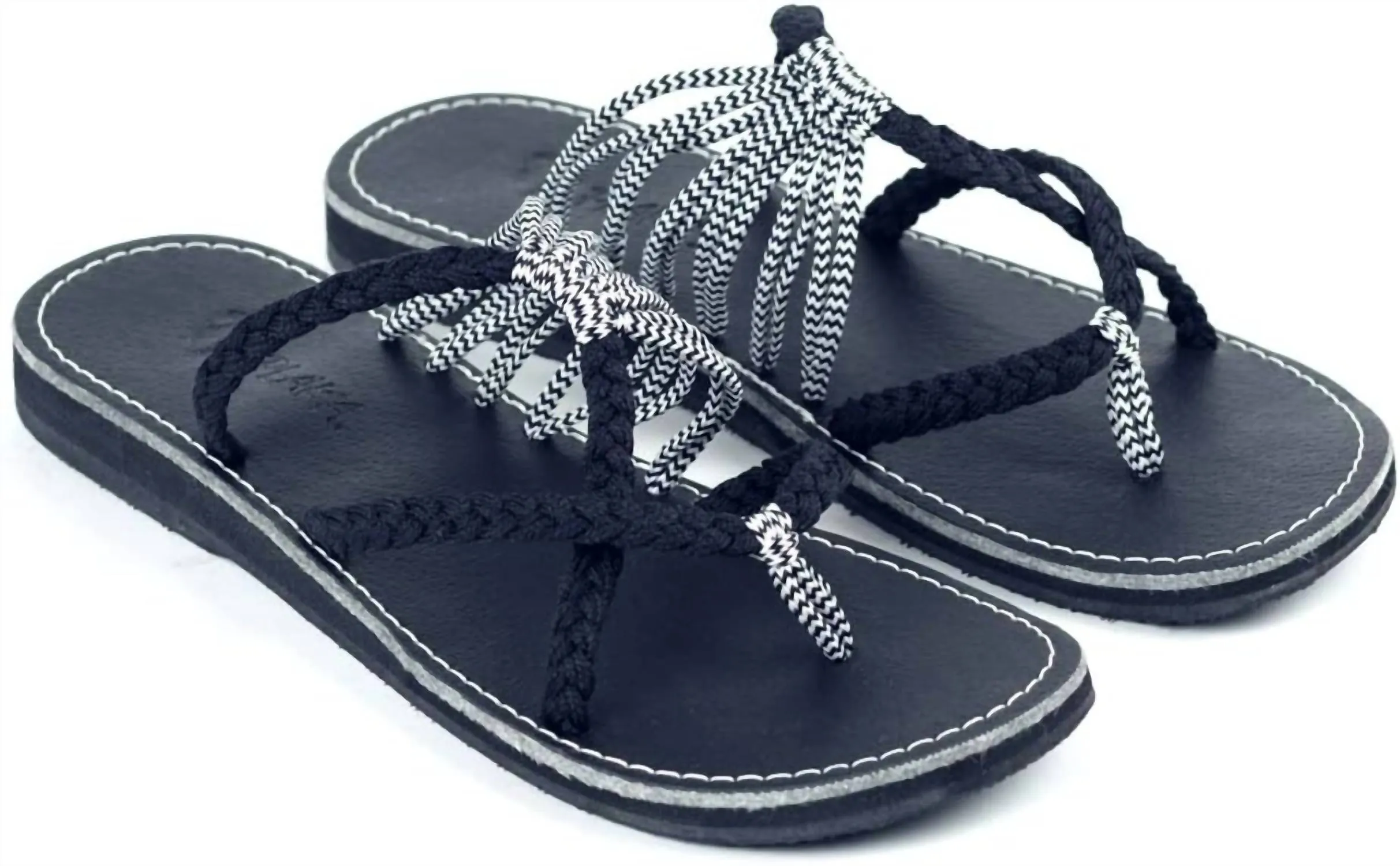 Oceanside Flat Sandals In Black Zebra