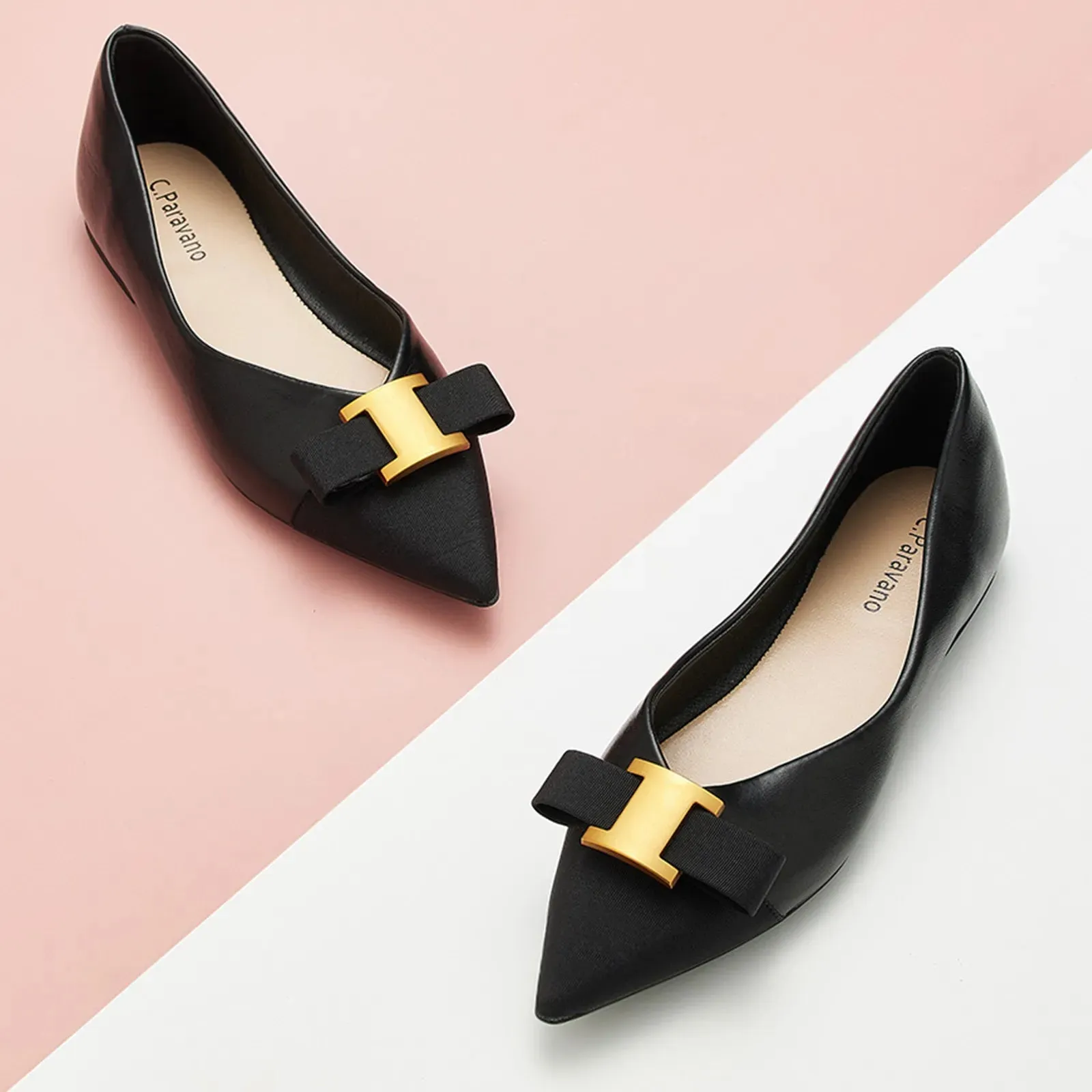 Pointed Toe Metal Tie Flats (Aida)SALE