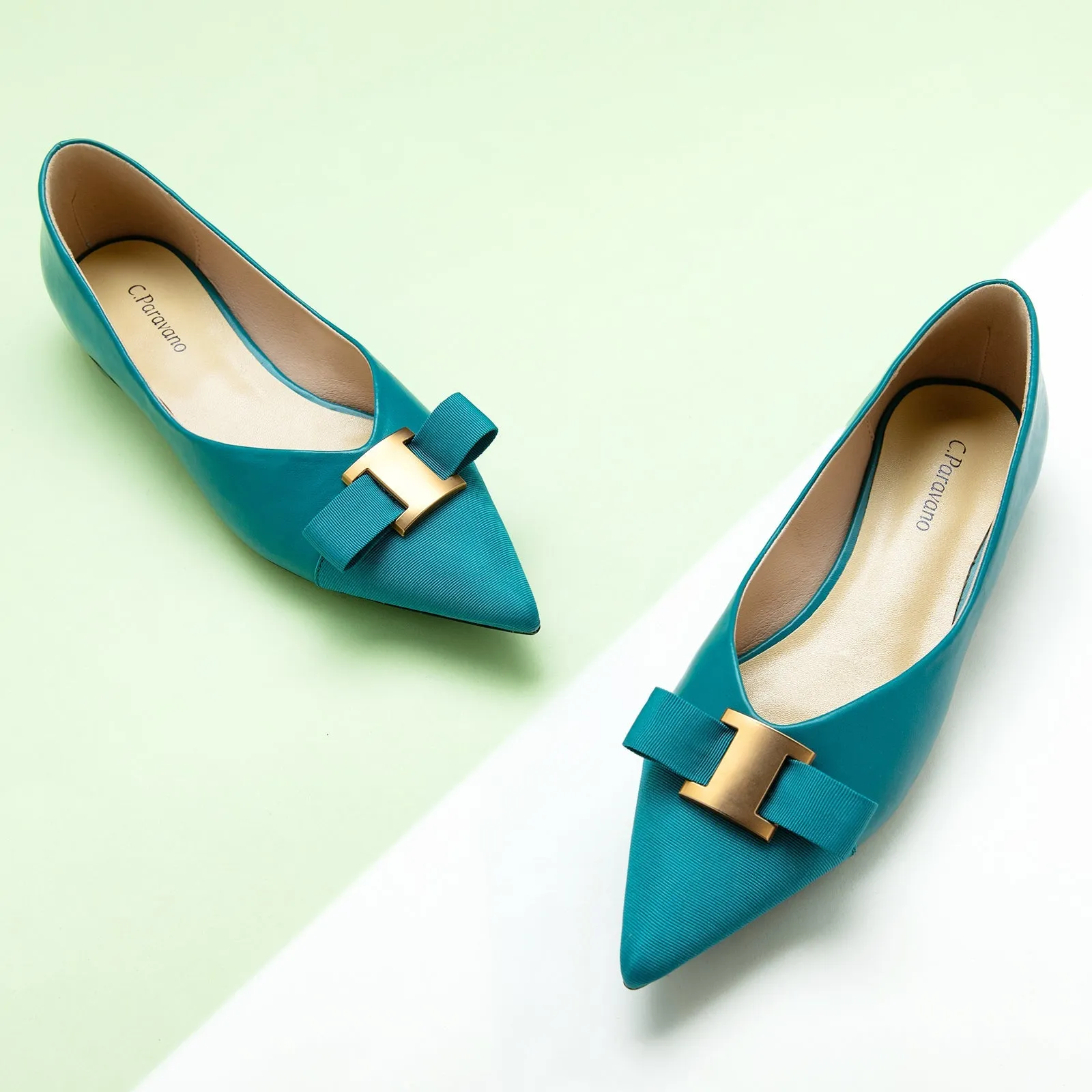 Pointed Toe Metal Tie Flats (Aida)SALE