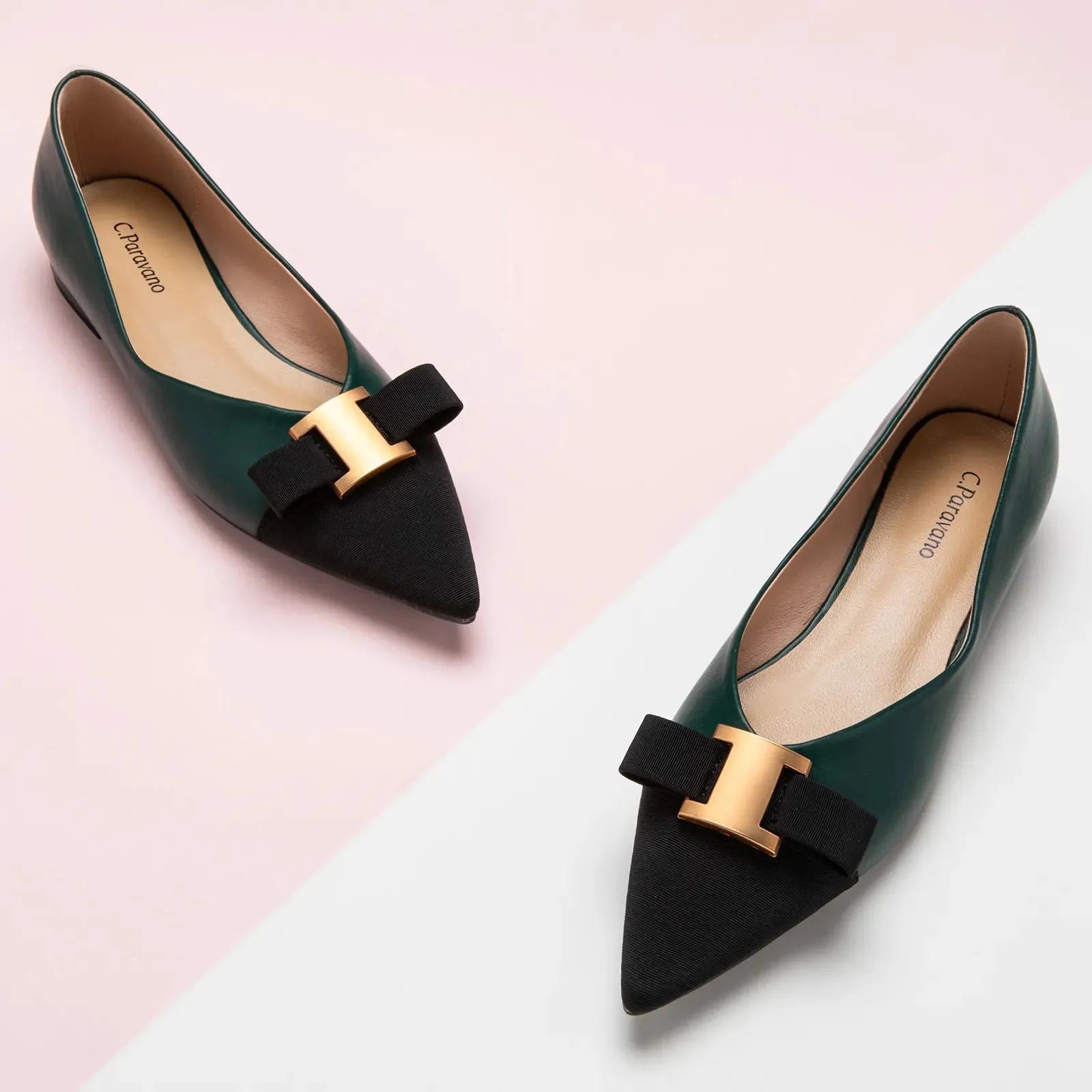 Pointed Toe Metal Tie Flats (Aida)SALE
