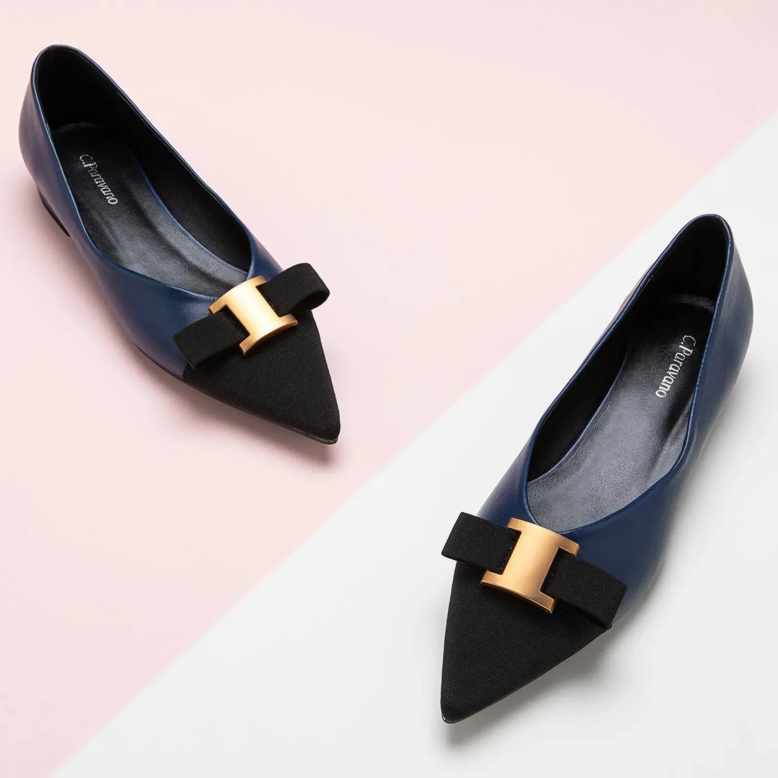 Pointed Toe Metal Tie Flats (Aida)SALE