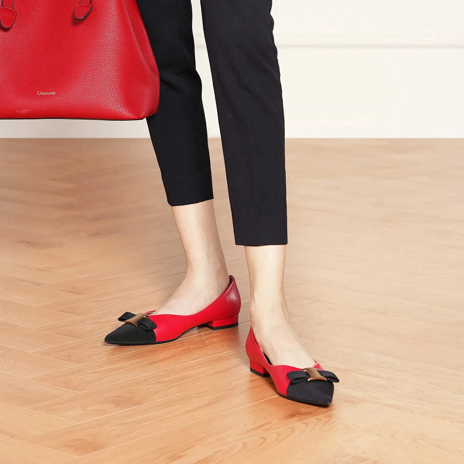 Pointed Toe Metal Tie Flats (Aida)SALE