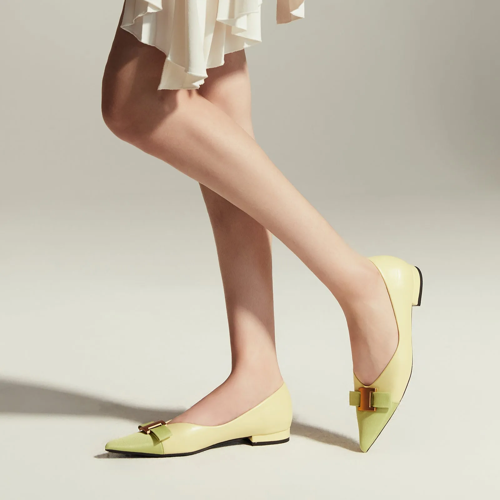 Pointed Toe Metal Tie Flats (Aida)SALE