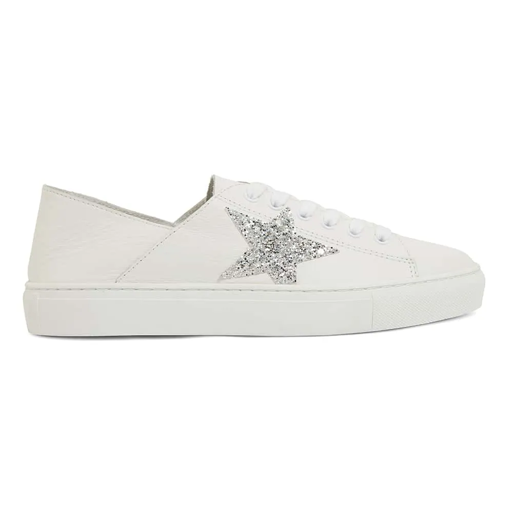 Rocket Sneaker in White And Silver Glitter Leather