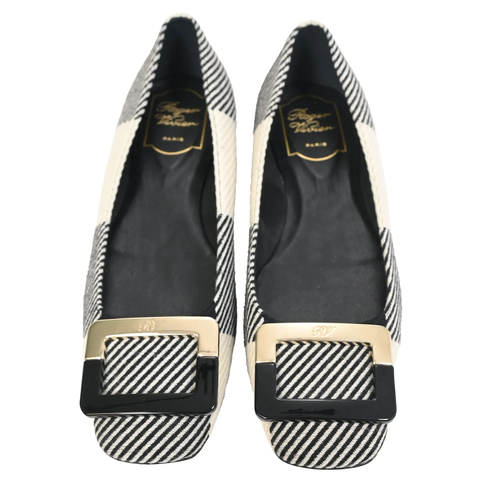 Roger Vivier Printed Ballet Flats in Black Cotton