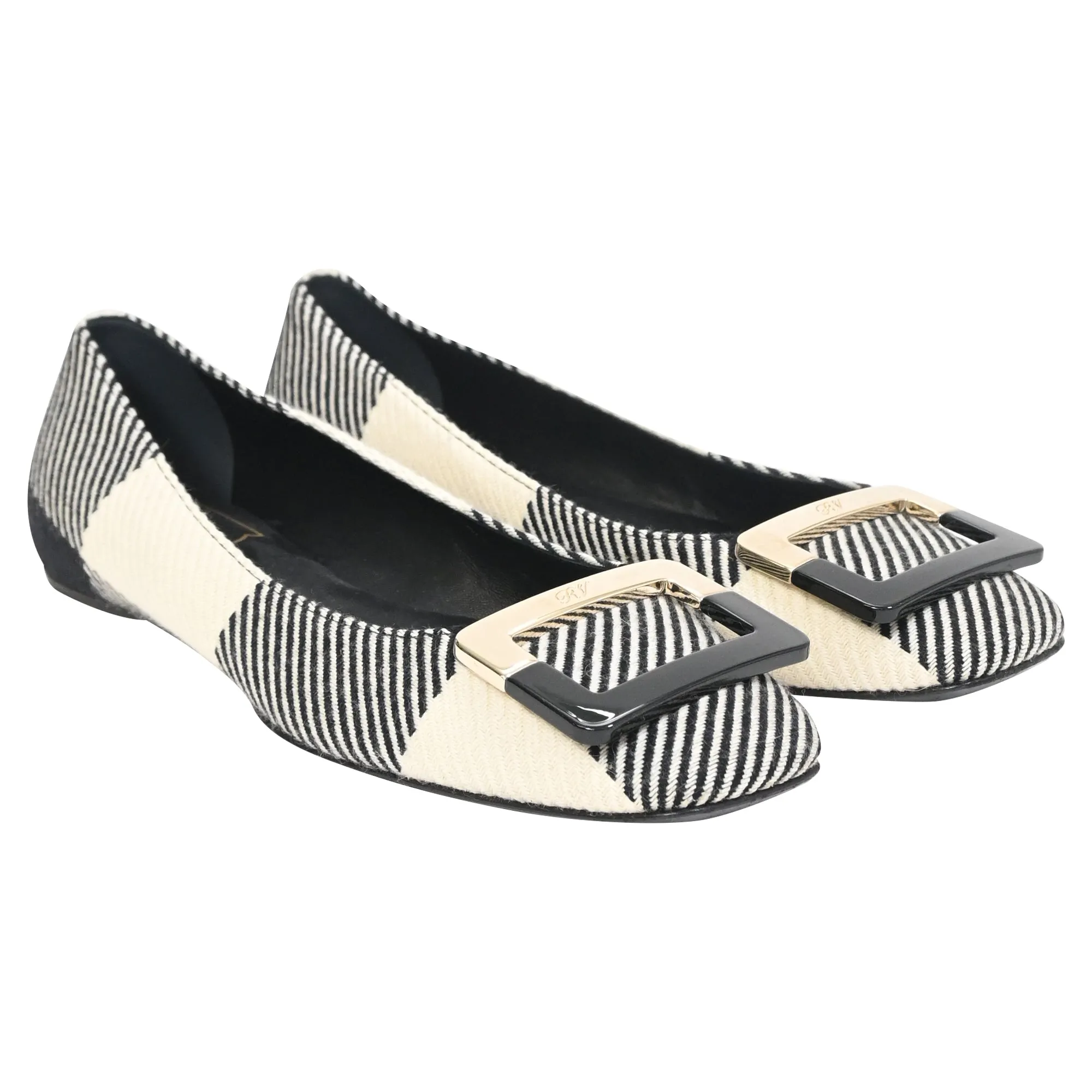 Roger Vivier Printed Ballet Flats in Black Cotton
