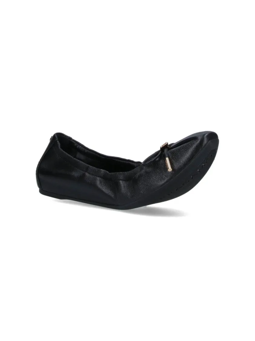 Ruched Ballerinas With Bow  Black
