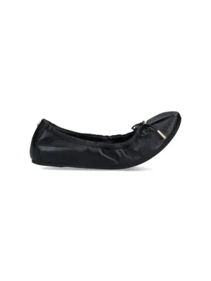 Ruched Ballerinas With Bow  Black