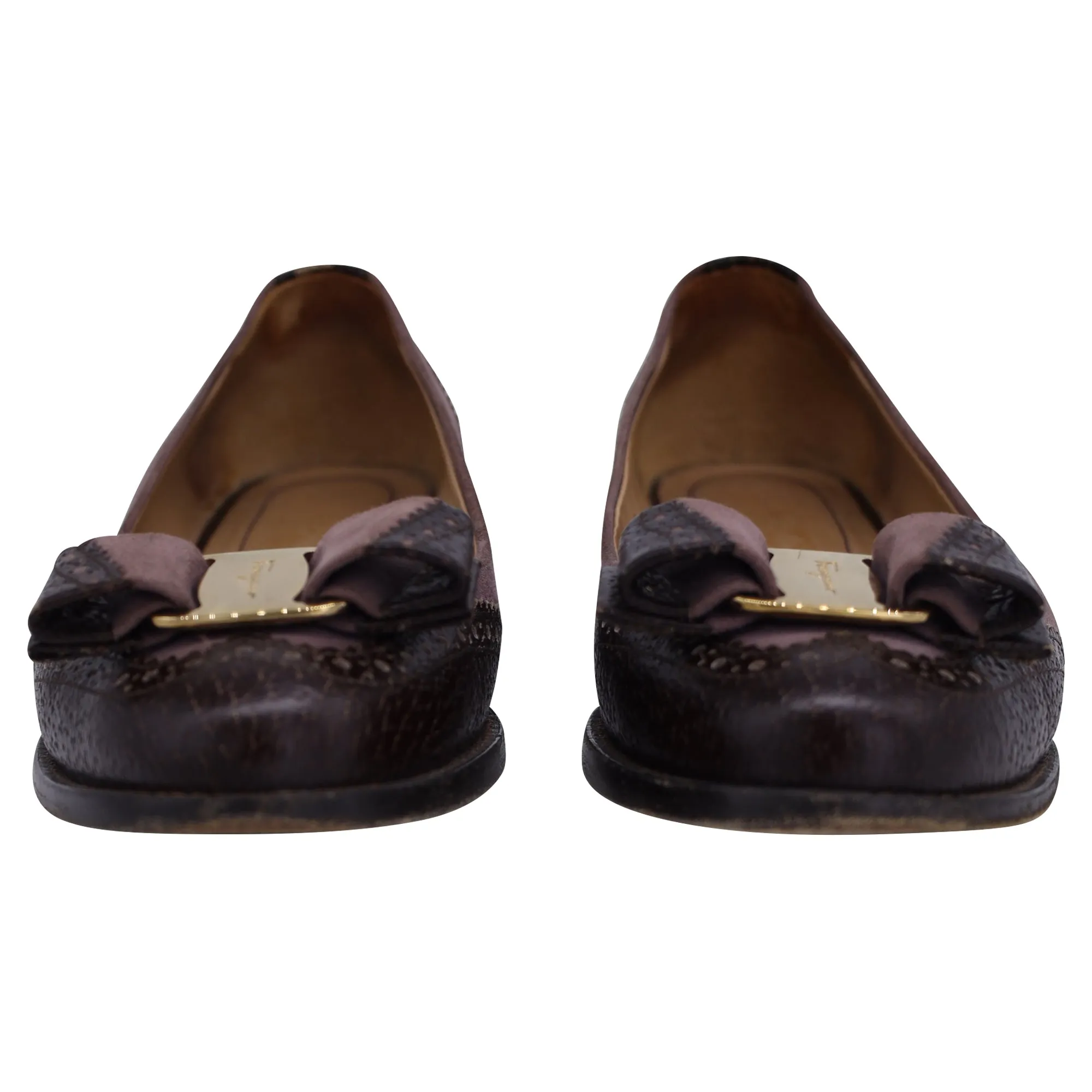 Salvatore Ferragamo Vara Bow Ballet Flats in Brown Leather and Suede