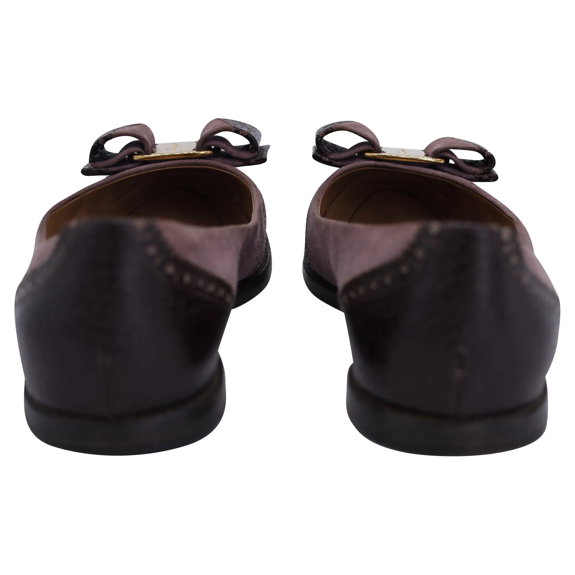 Salvatore Ferragamo Vara Bow Ballet Flats in Brown Leather and Suede