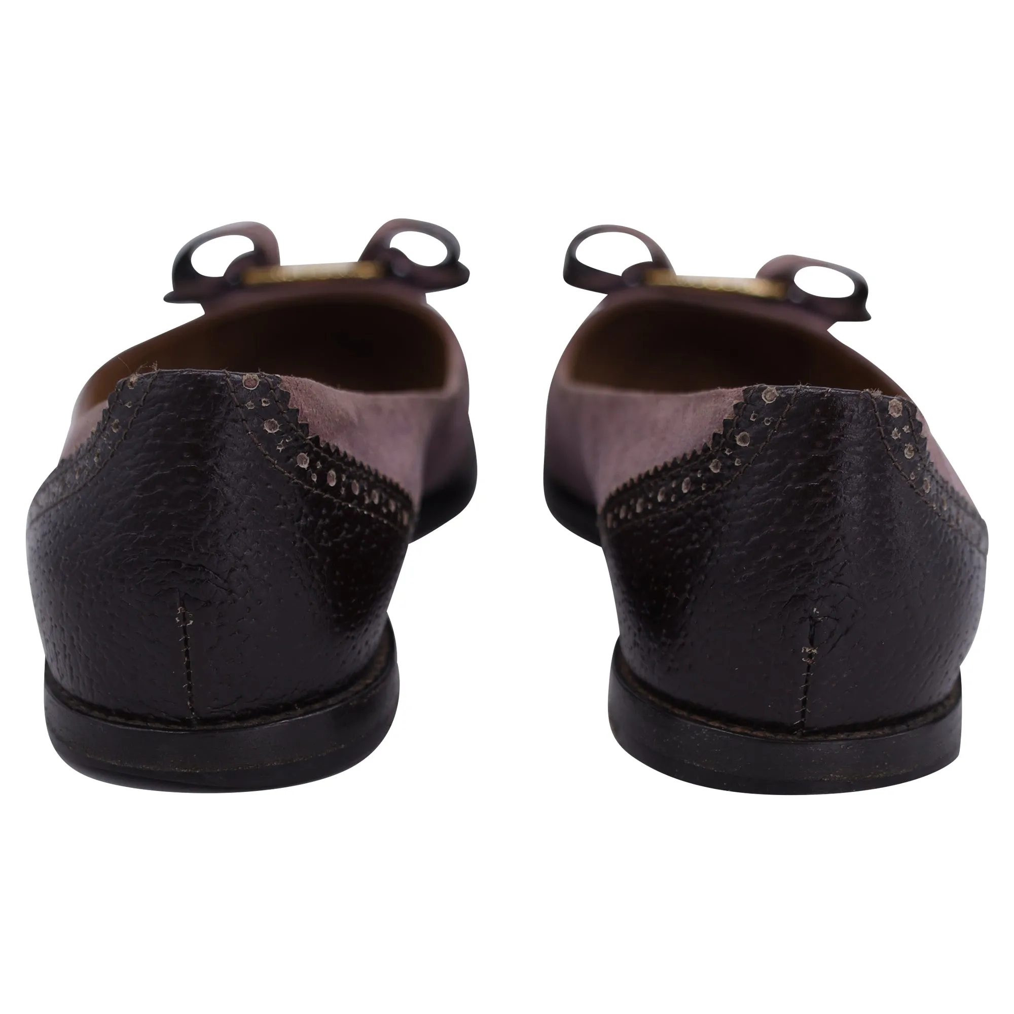 Salvatore Ferragamo Vara Bow Ballet Flats in Brown Leather and Suede