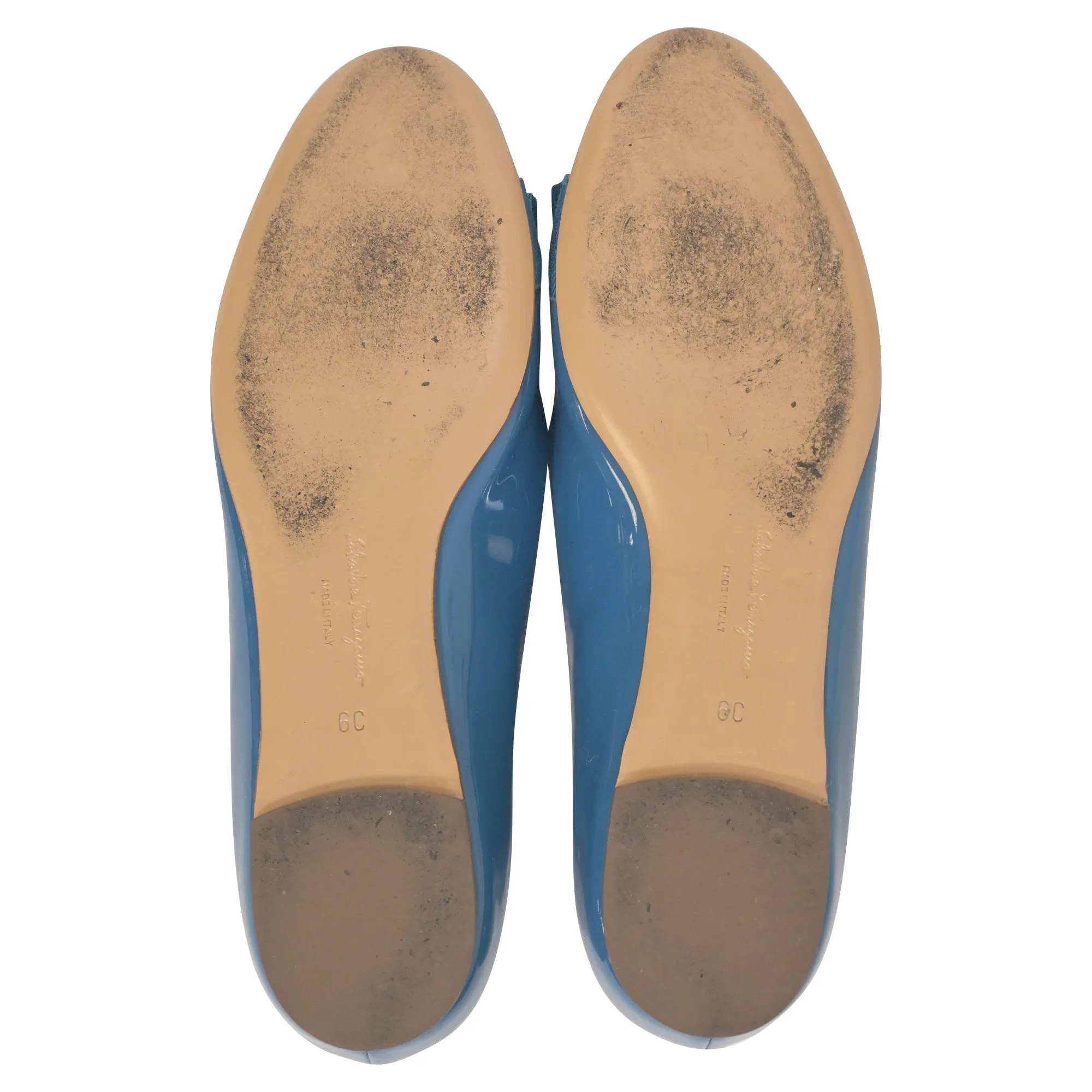 Salvatore Ferragamo Varina Bow Ballet in Blue Patent Leather