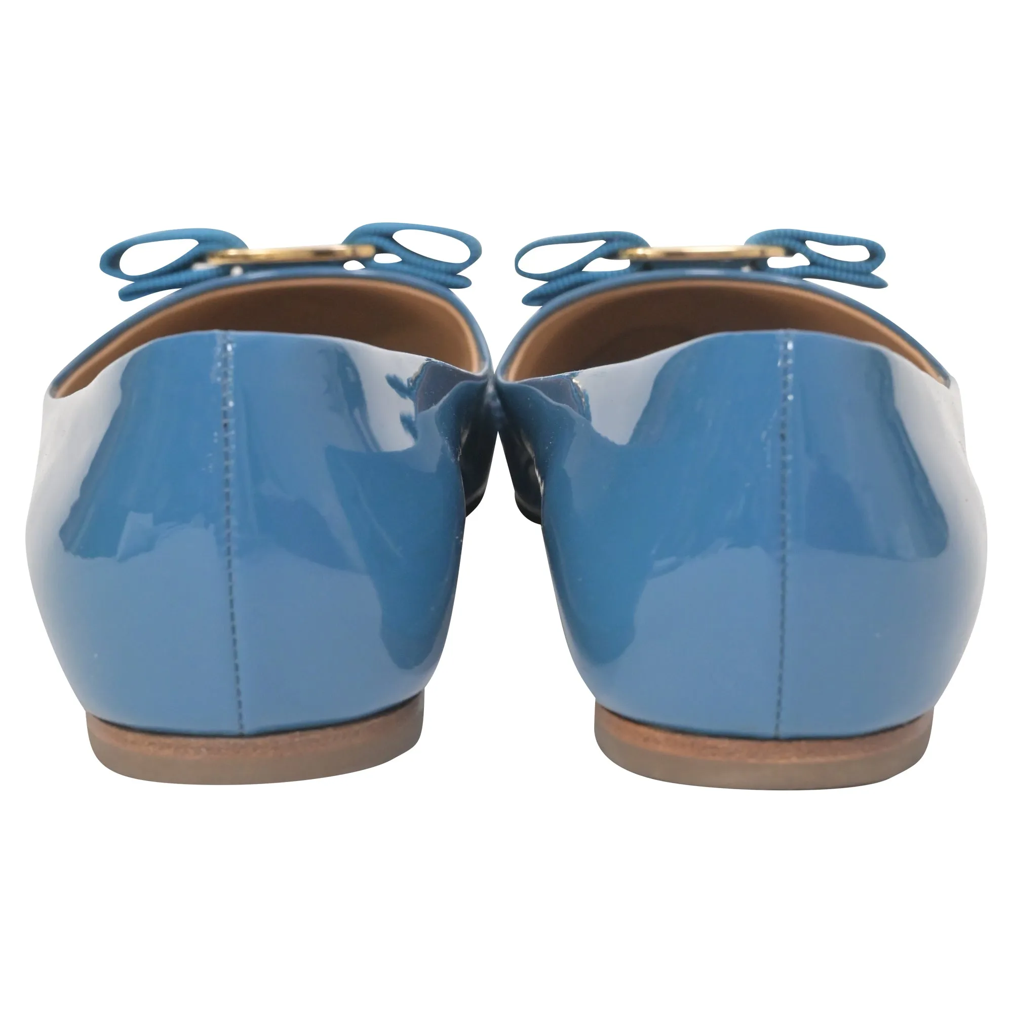 Salvatore Ferragamo Varina Bow Ballet in Blue Patent Leather