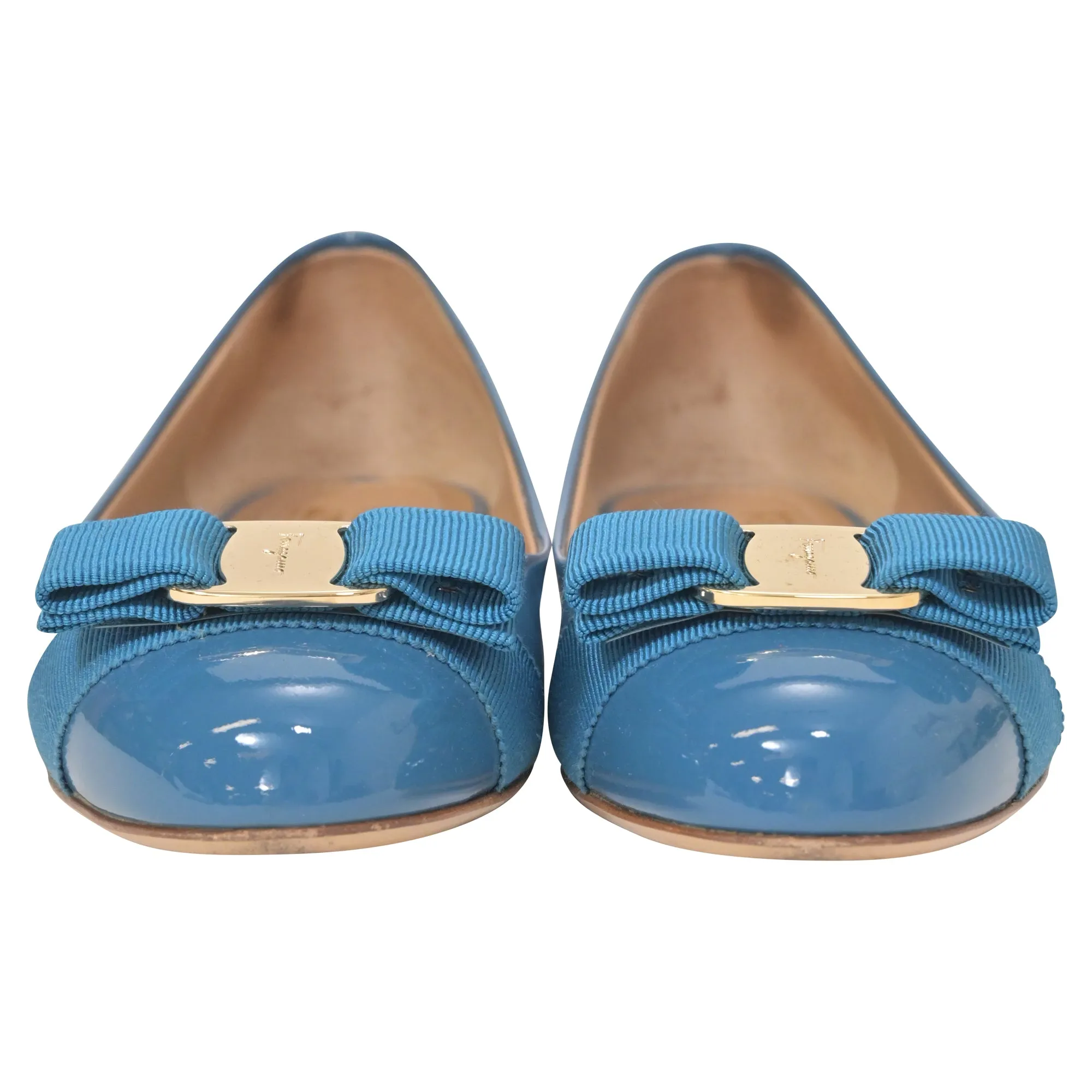 Salvatore Ferragamo Varina Bow Ballet in Blue Patent Leather