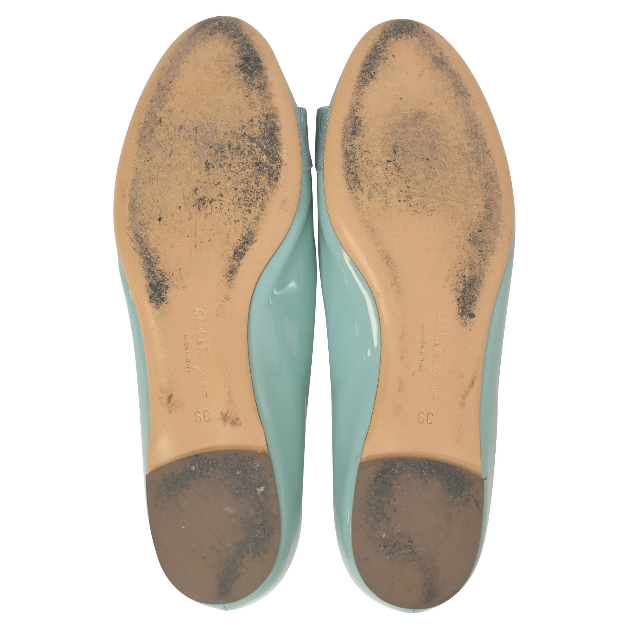 Salvatore Ferragamo Varina Bow Ballet in Light Blue Patent Leather