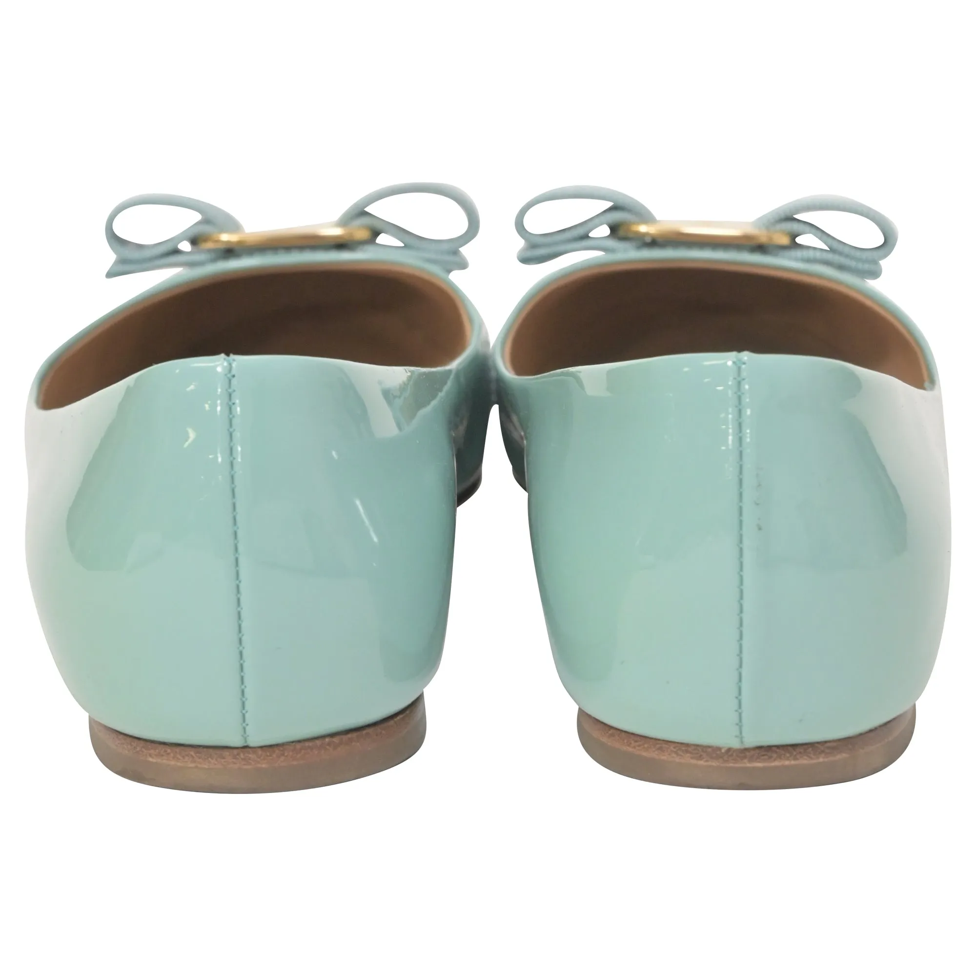 Salvatore Ferragamo Varina Bow Ballet in Light Blue Patent Leather