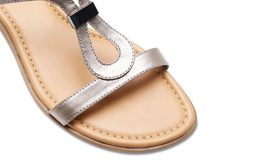 Sasha Slide in Pewter Leather