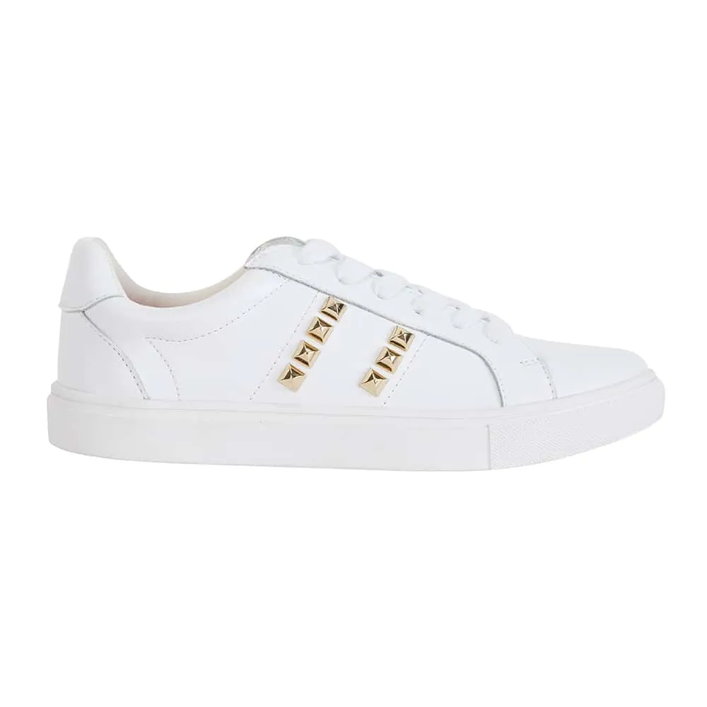 Savage Sneaker in White And Gold Leather