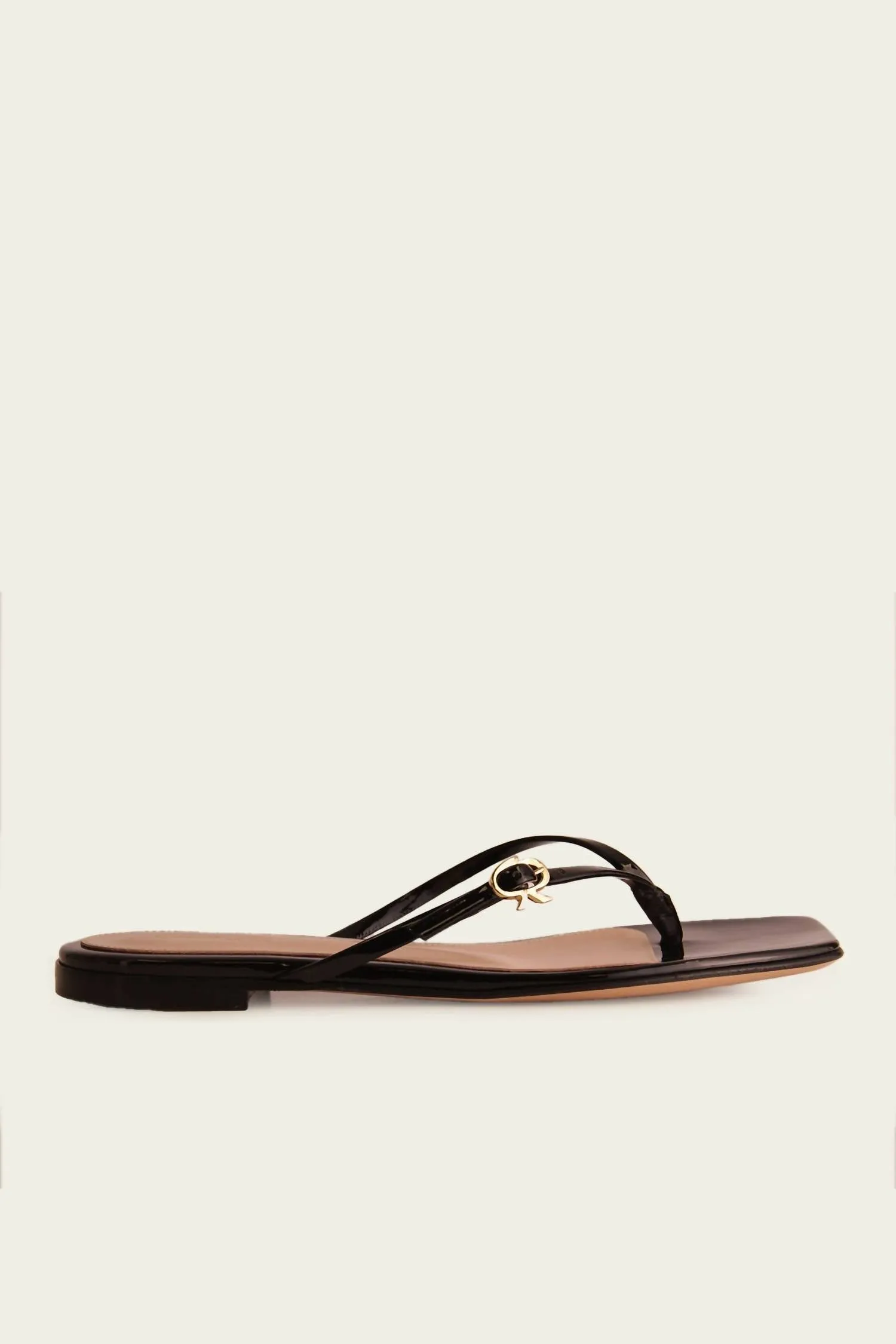 Square Toe Patent Leather Slides In Black
