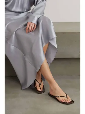 Square Toe Patent Leather Slides In Black
