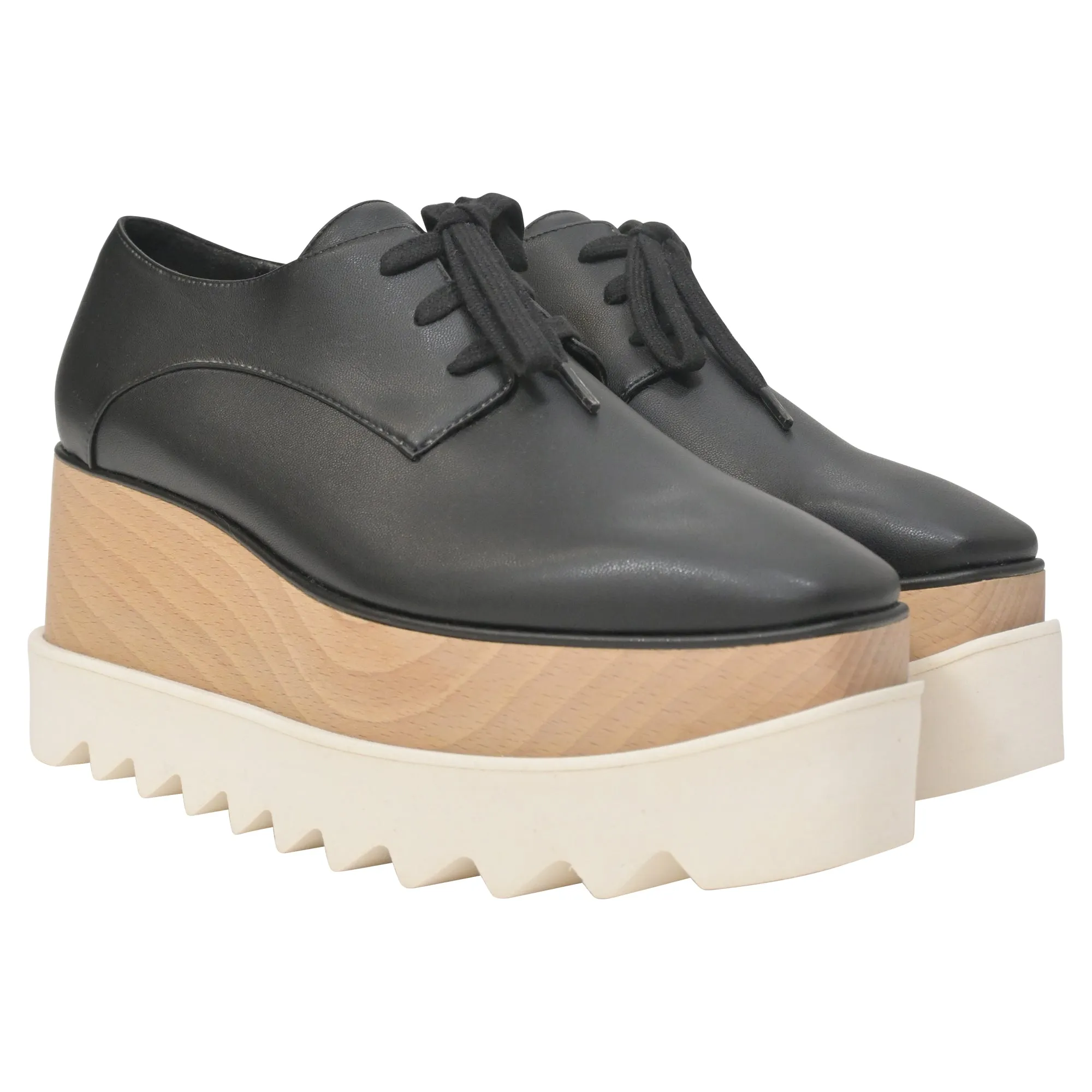 Stella McCartney Elyse Platform Lace-Up Shoes in Black Faux Leather