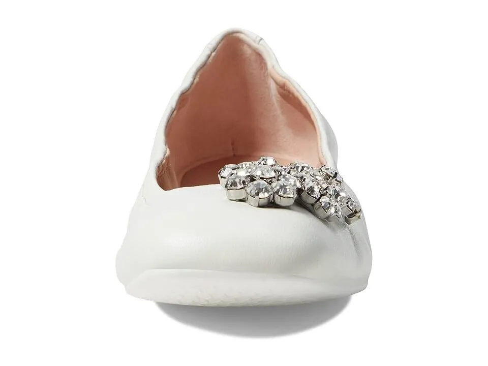 Stuart Weitzman Crystal Fleur Ballet Flat Women's 6 White Leather Slip-On KHD853