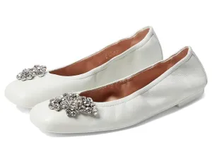 Stuart Weitzman Crystal Fleur Ballet Flat Women's 6 White Leather Slip-On KHD853
