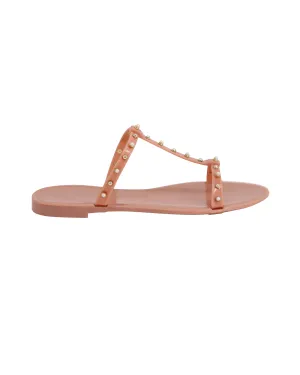 Stuart Weitzman Jelly Sandals with Pearl in Peach Pink Rubber