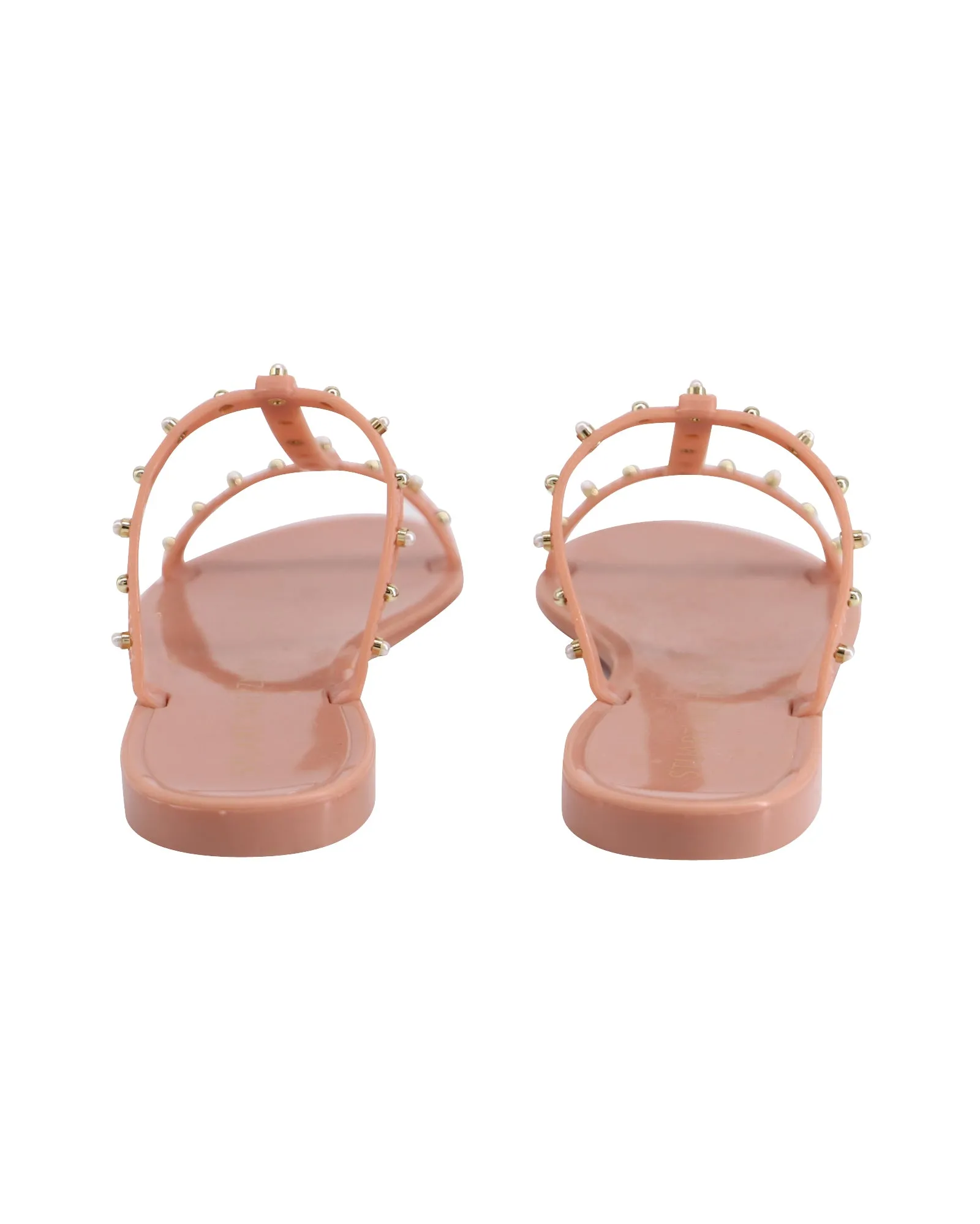 Stuart Weitzman Jelly Sandals with Pearl in Peach Pink Rubber