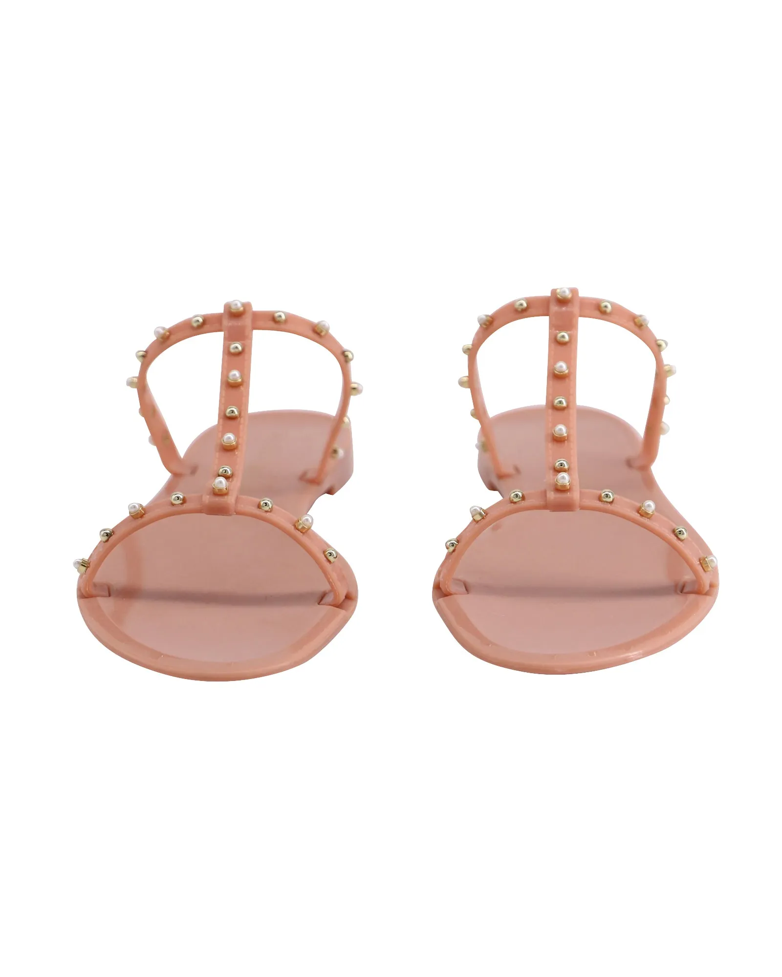 Stuart Weitzman Jelly Sandals with Pearl in Peach Pink Rubber