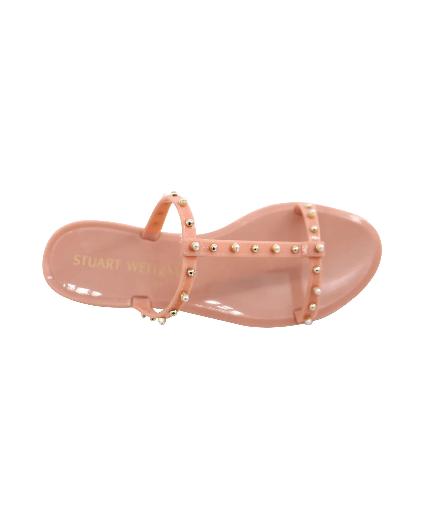 Stuart Weitzman Jelly Sandals with Pearl in Peach Pink Rubber