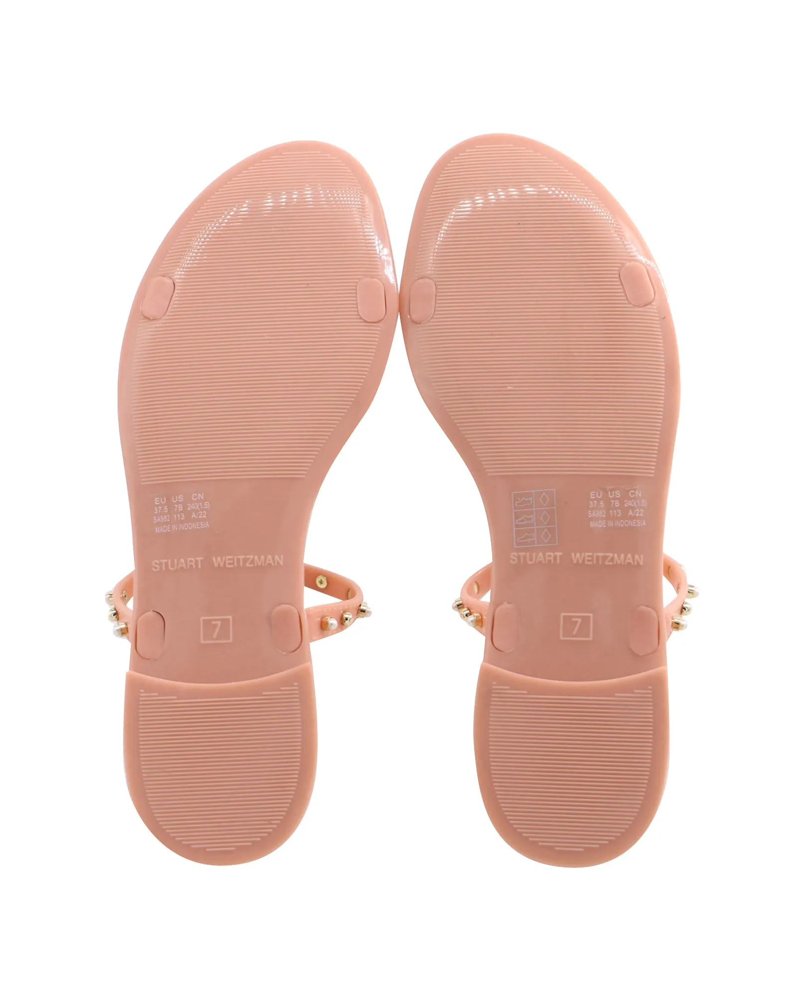Stuart Weitzman Jelly Sandals with Pearl in Peach Pink Rubber