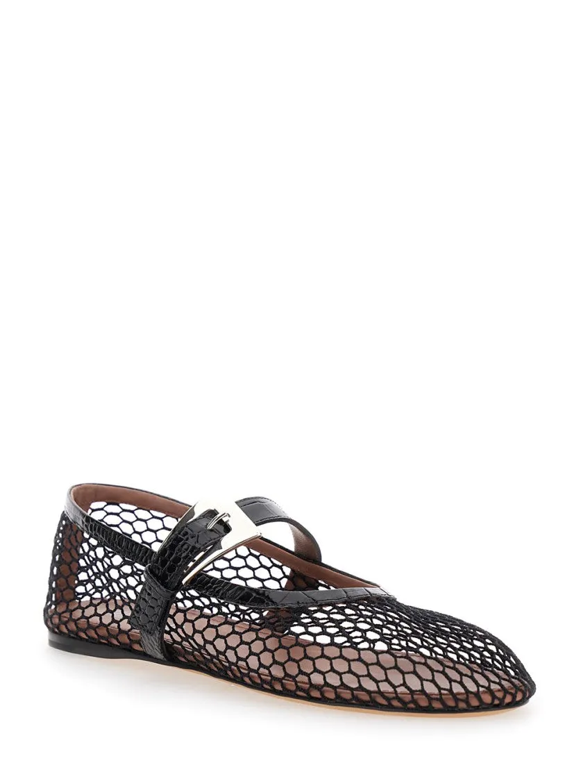 Sveva' Black Ballet Flats With Mesh Design