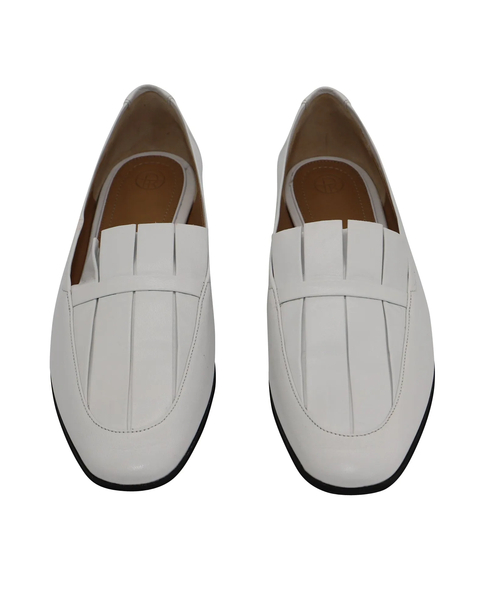 The Row Adam Pleat Moccasin Flats in White Leather