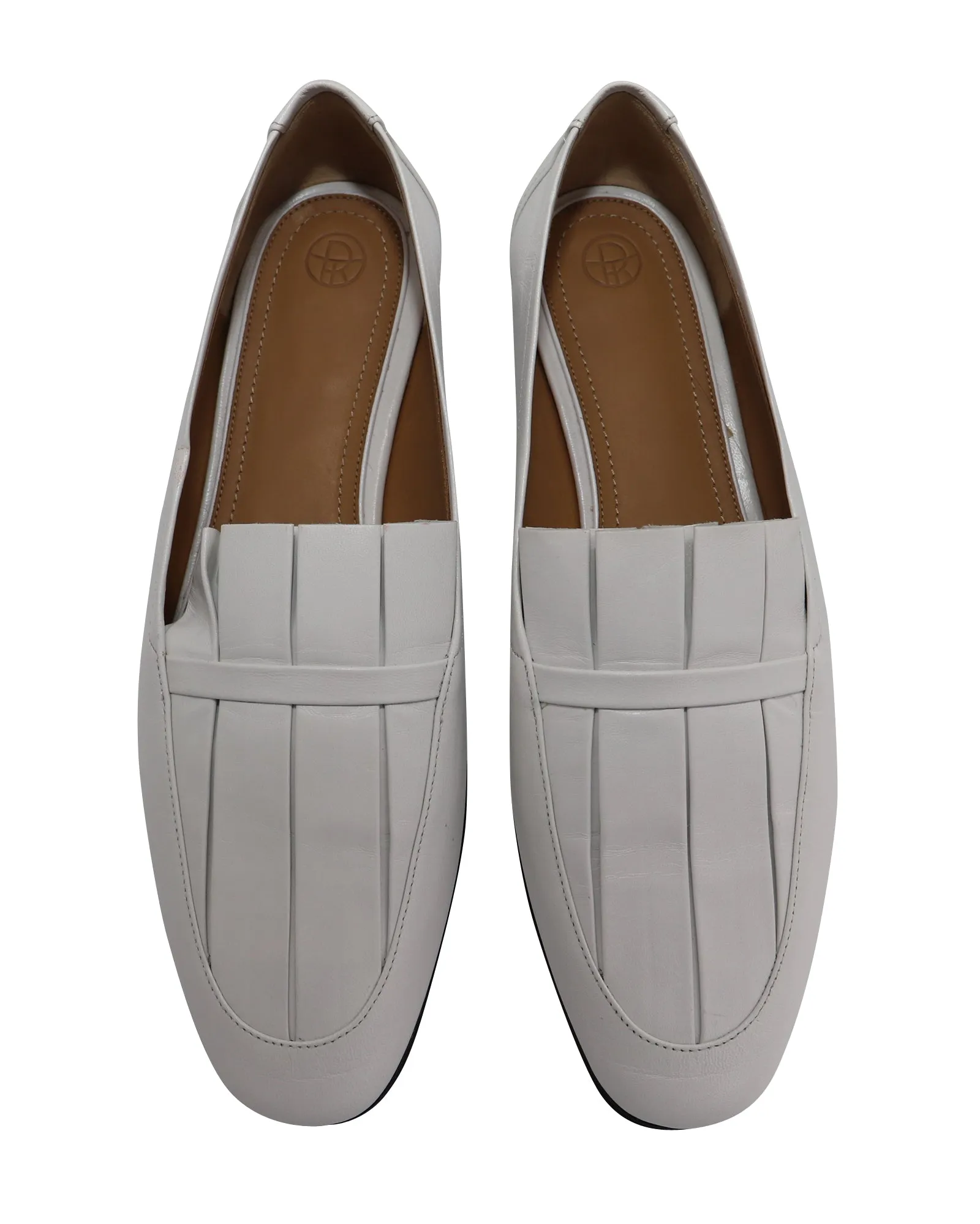 The Row Adam Pleat Moccasin Flats in White Leather