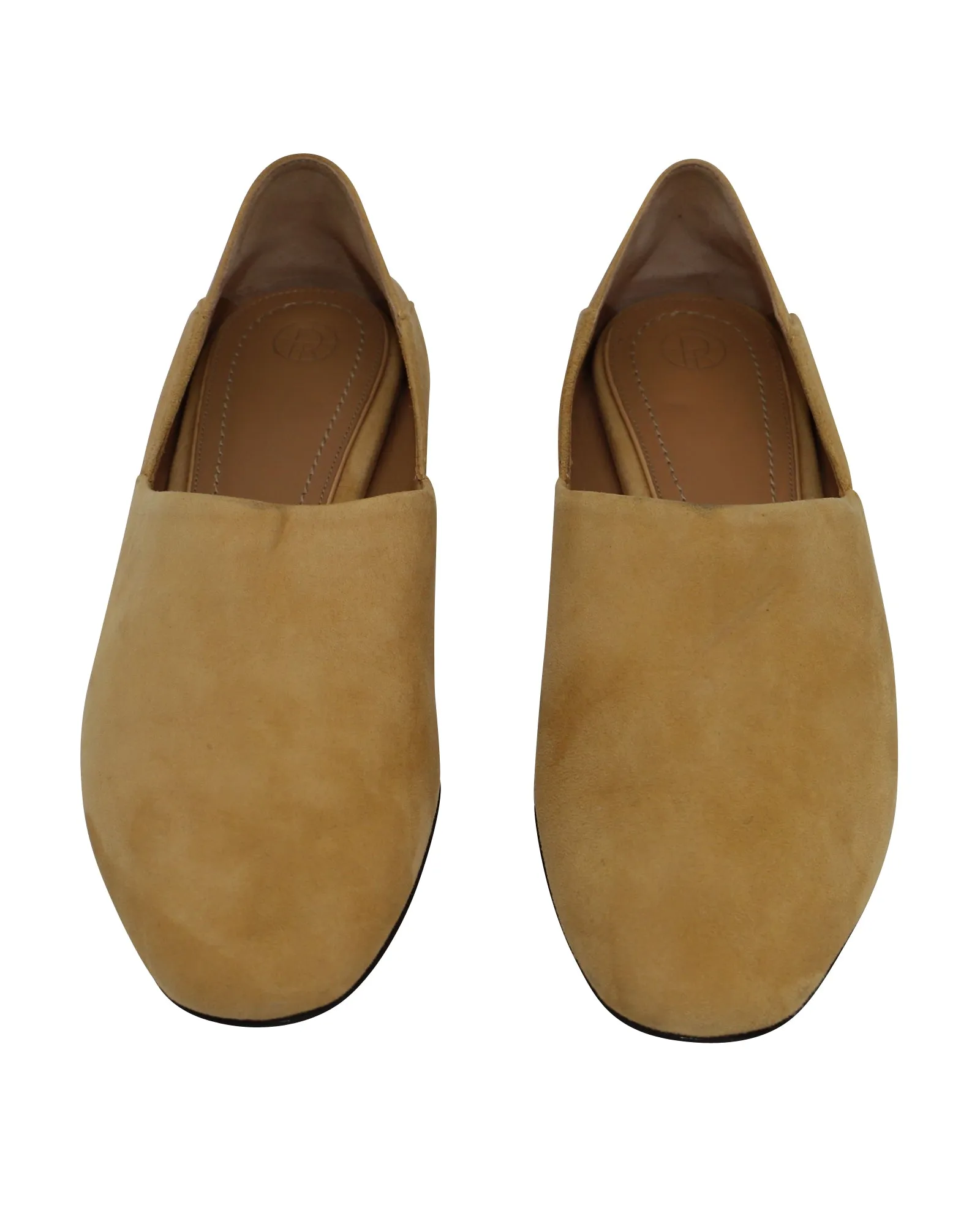 The Row Noelle Collapsible-Heel Loafers in Camel Suede