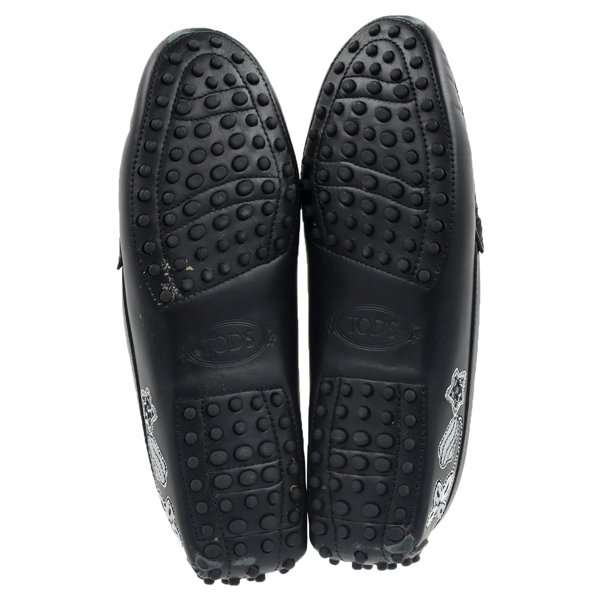 Tod's Embroidered Loafers in Black Leather