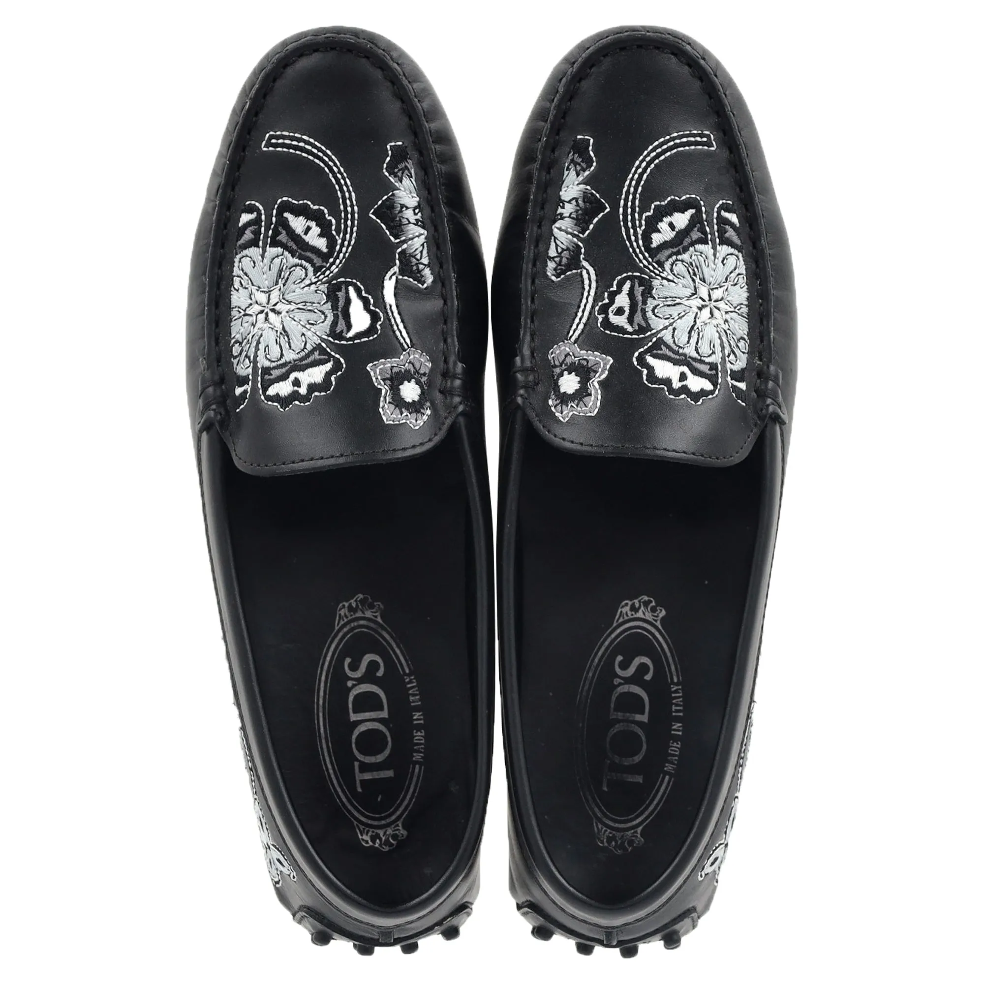 Tod's Embroidered Loafers in Black Leather