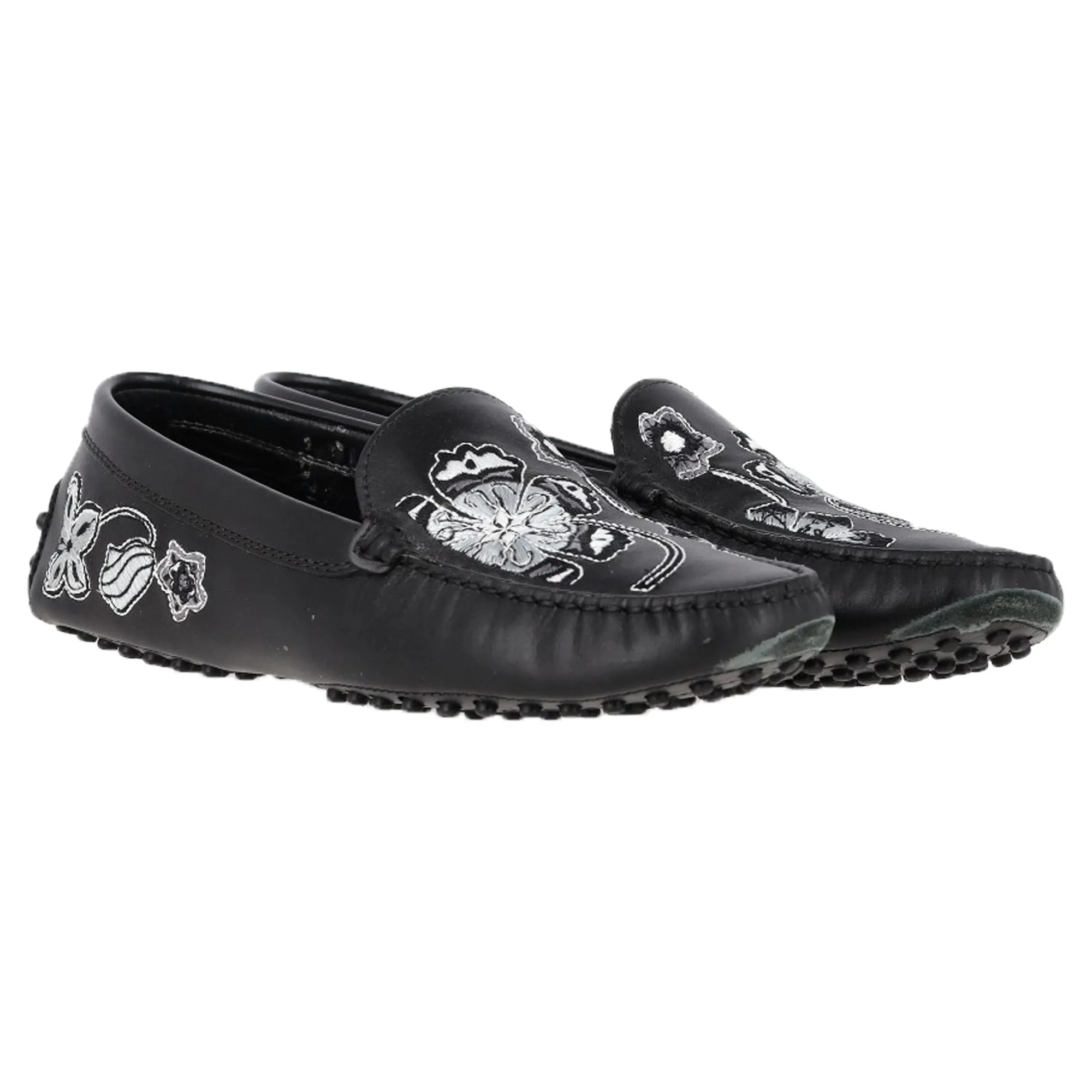 Tod's Embroidered Loafers in Black Leather