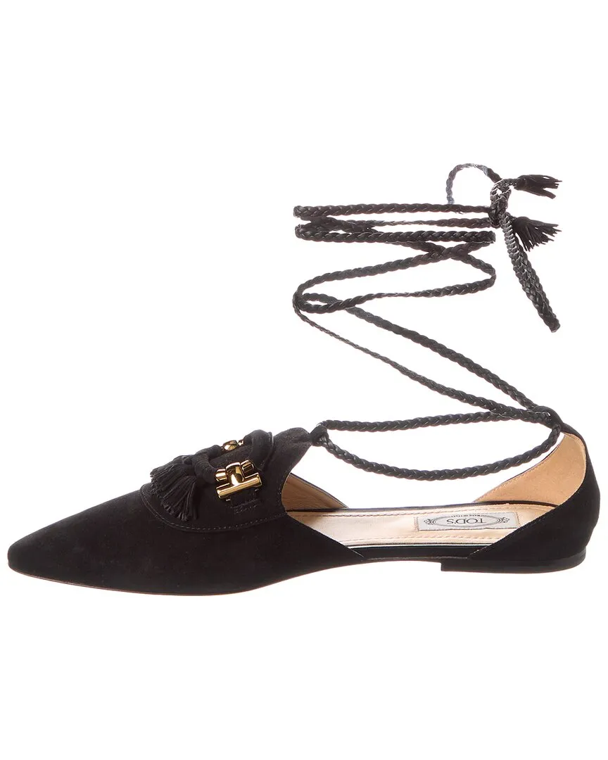 TODs Fringed Suede Flat